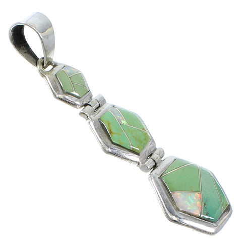 Turquoise And Opal Inlay Genuine Sterling Silver Pendant CX47243