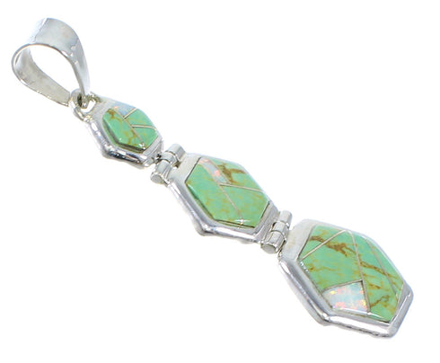 Turquoise And Opal Inlay Southwest Sterling Silver Pendant CX47245