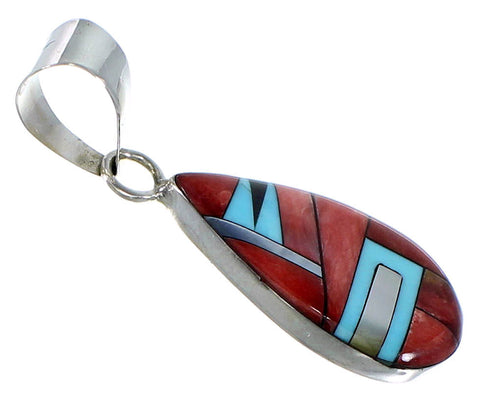 Multicolor Inlay Southwestern Silver Pendant EX48792
