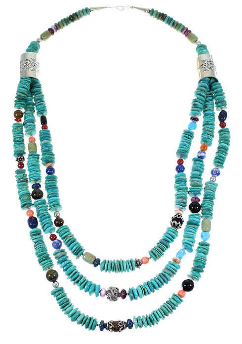 Navajo Indian Silver 3-Strand Multicolor Bead Necklace TX47884