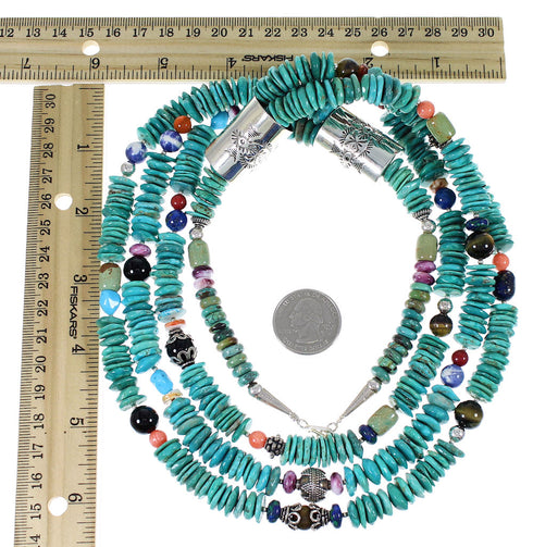 Navajo Indian Silver 3-Strand Multicolor Bead Necklace TX47884