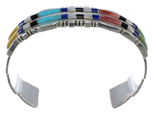 Multicolor Inlay Genuine Sterling Silver Sturdy Cuff Bracelet CX47669