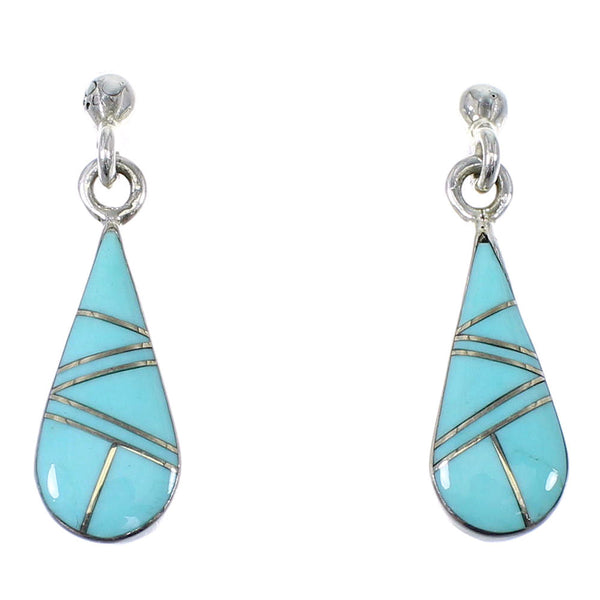 Southwestern Turquoise Silver Tear Drop Earrings AX48412