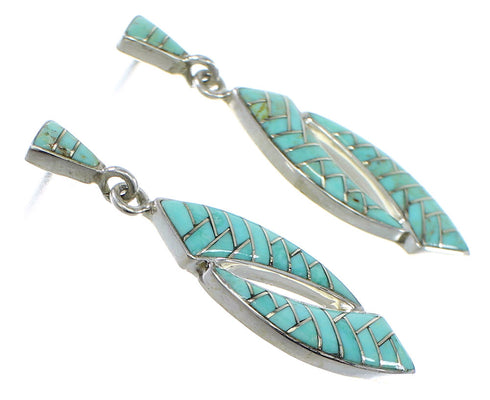 Southwestern Turquoise Sterling Silver Post Dangle Earrings AX48548