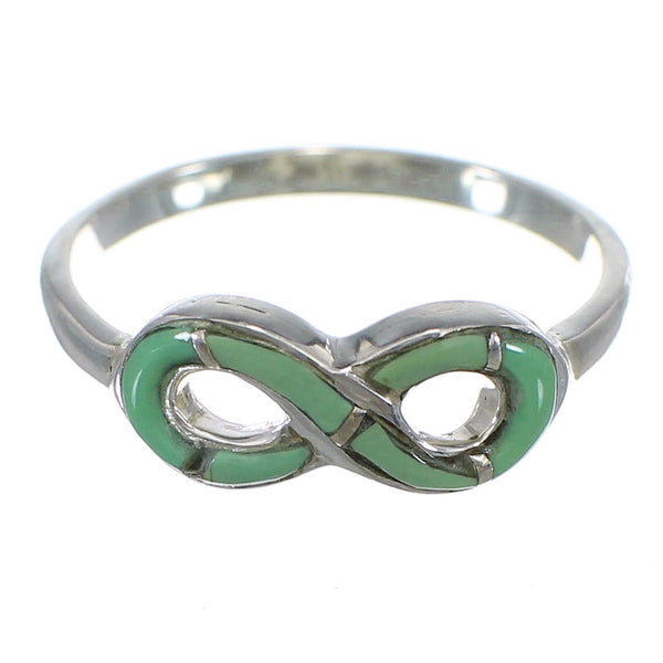 Infinity Southwestern Turquoise Silver Inlay Ring Size 5-1/4 CX47447