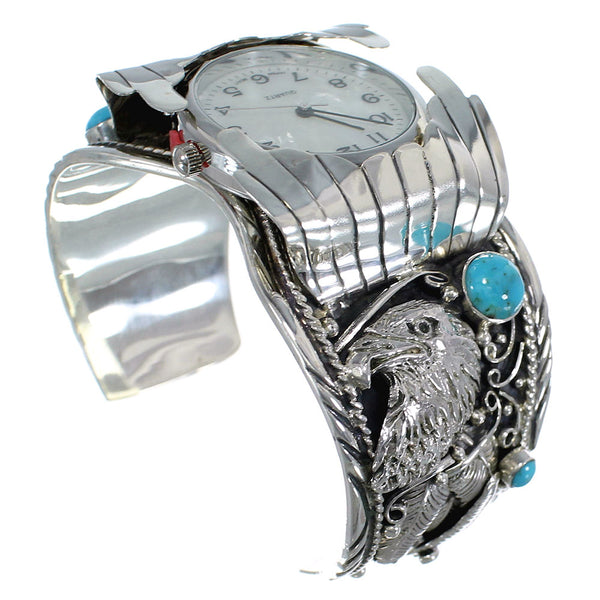 Southwest Eagle Jewelry Sterling Silver Turquoise Cuff Watch CX48233