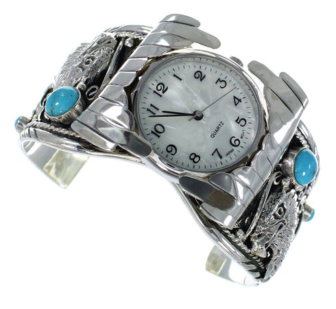 Southwest Eagle Jewelry Sterling Silver Turquoise Cuff Watch CX48233