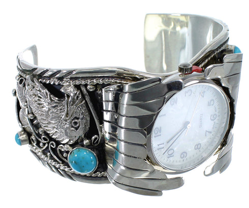 Southwest Eagle Jewelry Sterling Silver Turquoise Cuff Watch CX48233