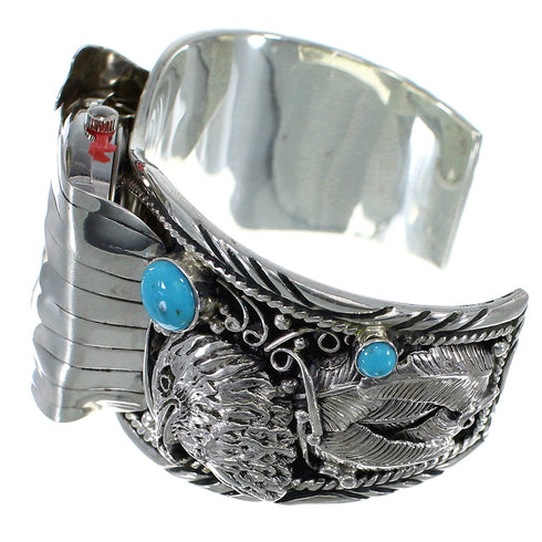 Southwest Eagle Jewelry Sterling Silver Turquoise Cuff Watch CX48233
