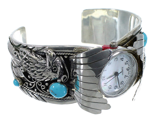 Turquoise Sterling Silver Southwest Eagle Cuff Watch CX48272