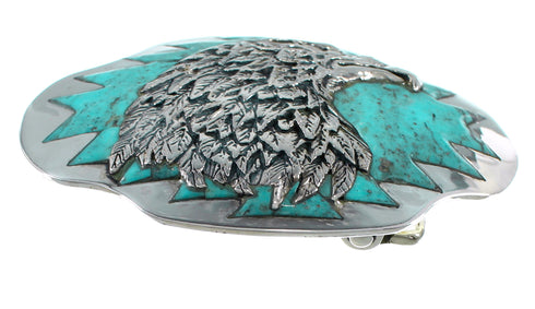 Genuine Sterling Silver Eagle Turquoise Belt Buckle EX48460