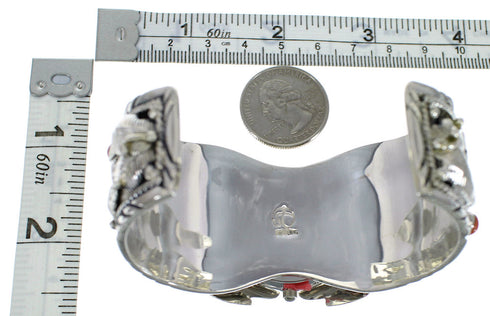 Turquoise And Coral Horse Sterling Silver Southwest Cuff Watch CX48668