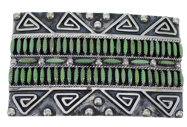 Turquoise Needlepoint Southwest Water Wave Silver Belt Buckle EX48762