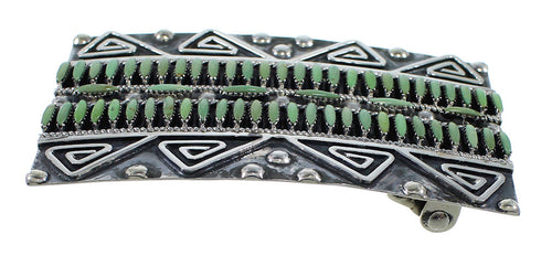 Turquoise Needlepoint Southwest Water Wave Silver Belt Buckle EX48762