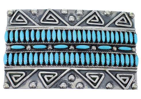Southwest Turquoise Needlepoint Water Wave Silver Belt Buckle EX48763