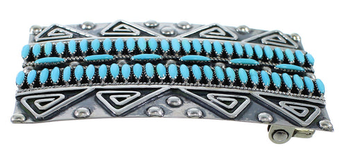 Southwest Turquoise Needlepoint Water Wave Silver Belt Buckle EX48763