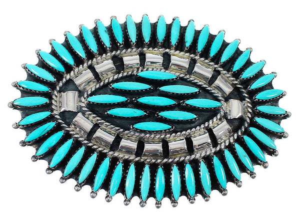 Turquoise Needlepoint Southwestern Silver Belt Buckle EX48776