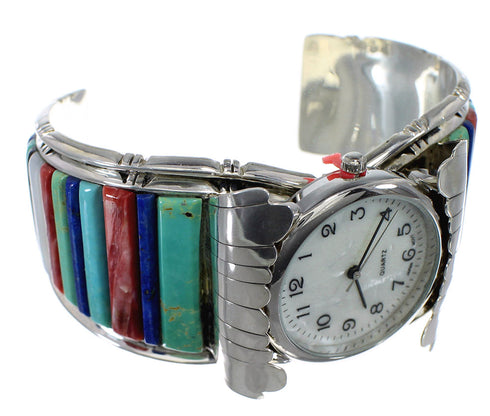Southwest Multicolor Authentic Sterling Silver Cuff Watch CX48822
