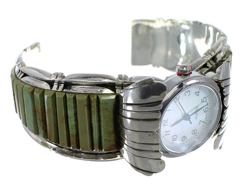 Turquoise Inlay Southwest Genuine Sterling Silver Cuff Watch CX48852