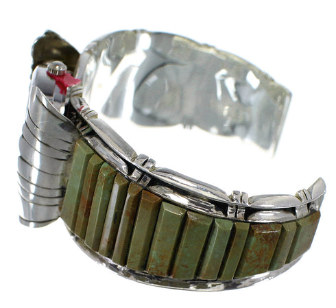 Turquoise Inlay Southwest Genuine Sterling Silver Cuff Watch CX48852