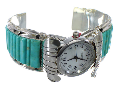 Genuine Sterling Silver Southwest Turquoise Inlay Cuff Watch CX48859