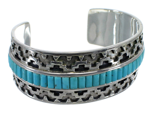 Southwest Sterling Silver Turquoise Inlay Heavy Cuff Bracelet CX49292