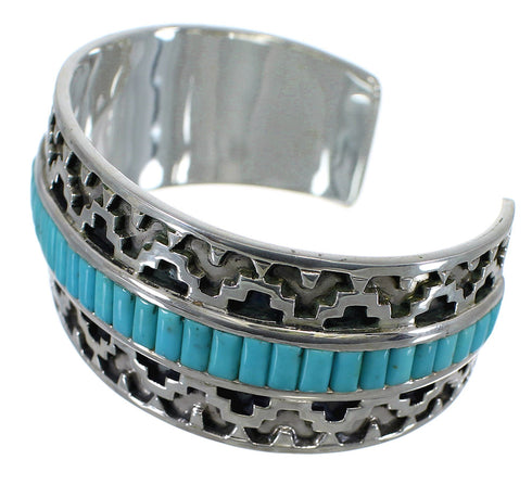 Southwest Sterling Silver Turquoise Inlay Heavy Cuff Bracelet CX49292