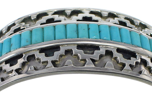 Southwest Sterling Silver Turquoise Inlay Heavy Cuff Bracelet CX49292