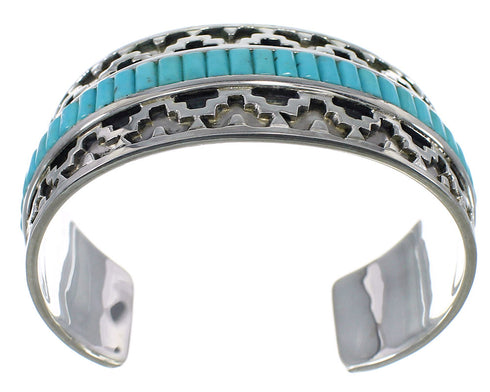 Southwest Sterling Silver Turquoise Inlay Heavy Cuff Bracelet CX49292