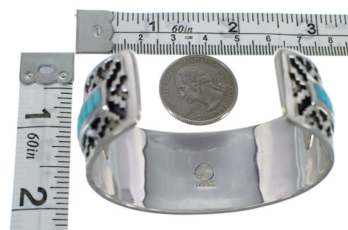 Southwest Sterling Silver Turquoise Inlay Heavy Cuff Bracelet CX49292