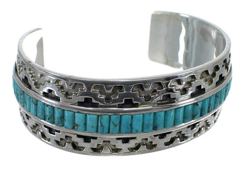Sterling Silver Southwest Turquoise Inlay Heavy Cuff Bracelet CX49294