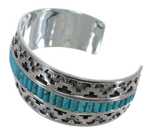 Sterling Silver Southwest Turquoise Inlay Heavy Cuff Bracelet CX49294