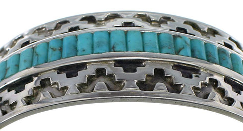 Sterling Silver Southwest Turquoise Inlay Heavy Cuff Bracelet CX49294