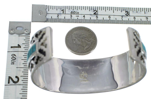 Sterling Silver Southwest Turquoise Inlay Heavy Cuff Bracelet CX49294
