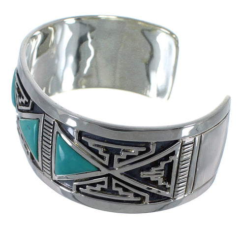 Southwestern Turquoise Inlay Sterling Silver Cuff Bracelet CX49452
