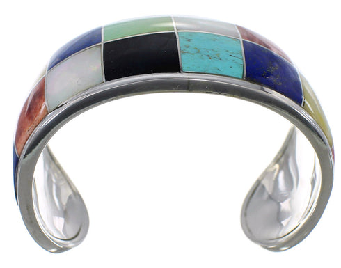 Southwest Authentic Sterling Silver Multicolor Cuff Bracelet CX49519