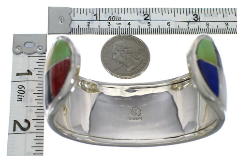 Southwest Authentic Sterling Silver Multicolor Cuff Bracelet CX49519
