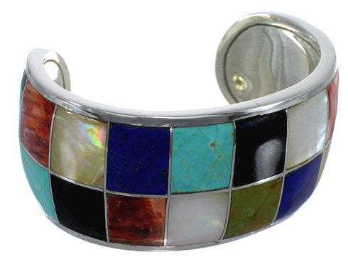 Authentic Sterling Silver Southwest Multicolor Cuff Bracelet CX49520