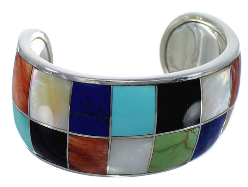 Genuine Sterling Silver Multicolor Southwest Cuff Bracelet CX49523