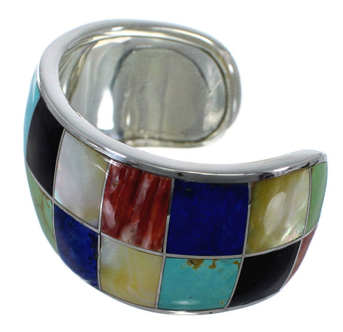Genuine Sterling Silver Multicolor Southwest Cuff Bracelet CX49523