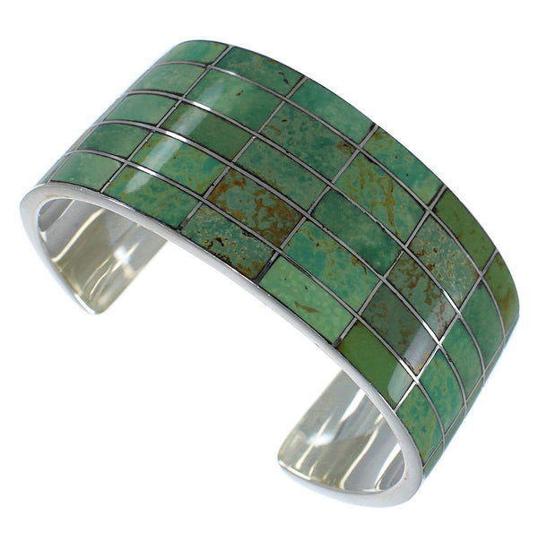 Turquoise Inlay Southwestern Sterling Silver Cuff Bracelet CX49534