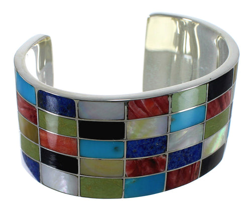 Multicolor Inlay Southwest Sterling Silver Cuff Bracelet CX49553