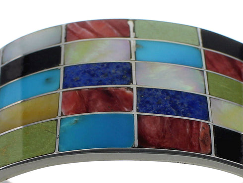 Multicolor Inlay Southwest Sterling Silver Cuff Bracelet CX49553