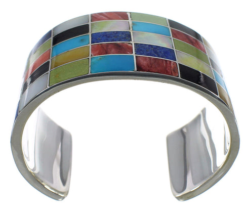 Multicolor Inlay Southwest Sterling Silver Cuff Bracelet CX49553