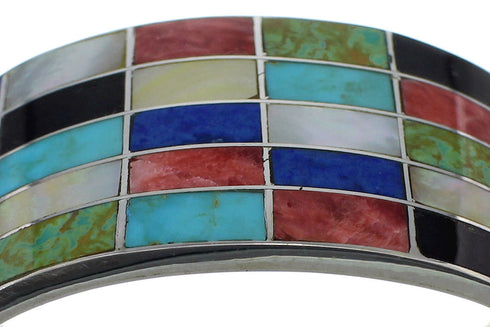 Multicolor Inlay Sterling Silver Southwest Cuff Bracelet CX49554