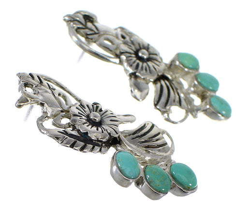 Turquoise Silver Flower Southwestern Post Earrings AX49478