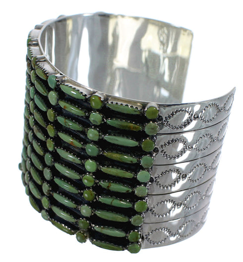 Turquoise Needlepoint Sturdy Sterling Silver Cuff Bracelet CX49556