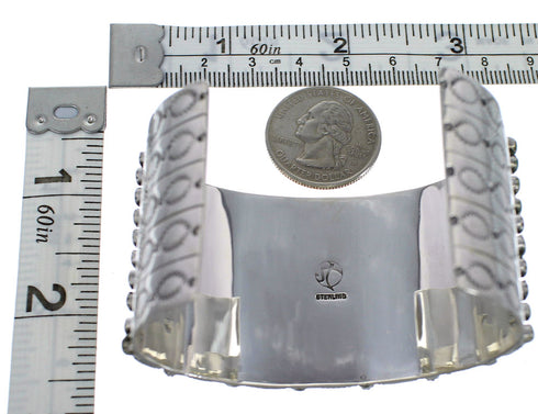 Turquoise Needlepoint Sturdy Sterling Silver Cuff Bracelet CX49556