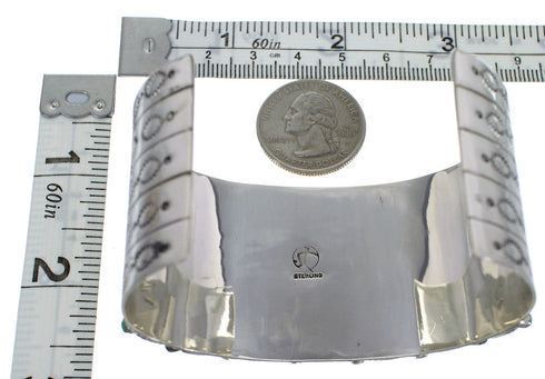 Turquoise Needlepoint Heavy Sterling Silver Cuff Bracelet CX49561