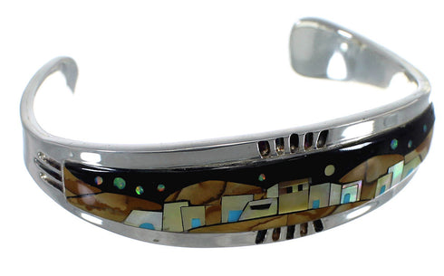 Multicolor Silver Native American Village Design Cuff Bracelet CX49649